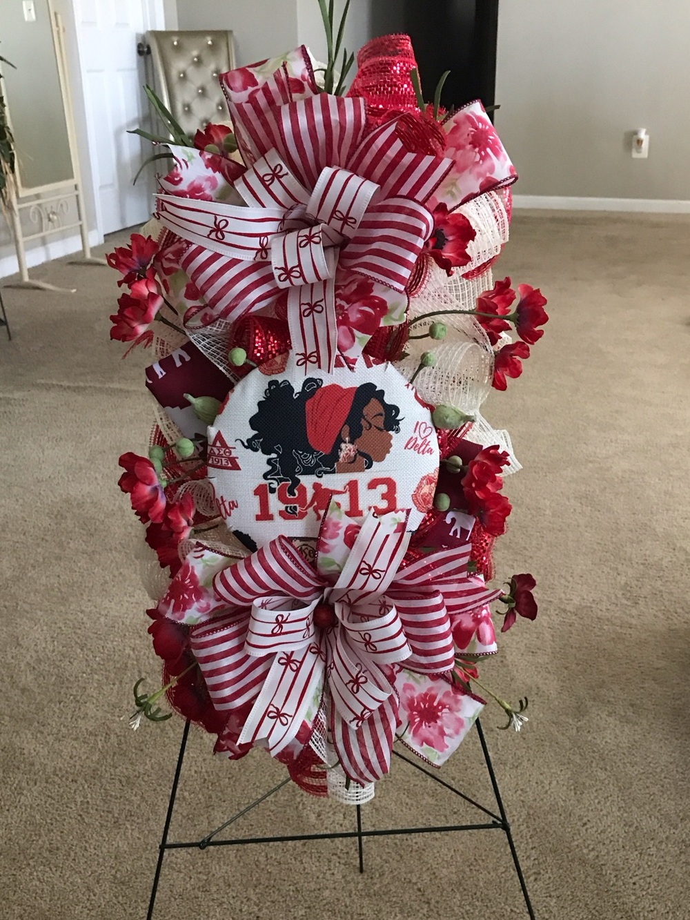 Delta Sorority Red Floral Ribbon Decorative Wreath